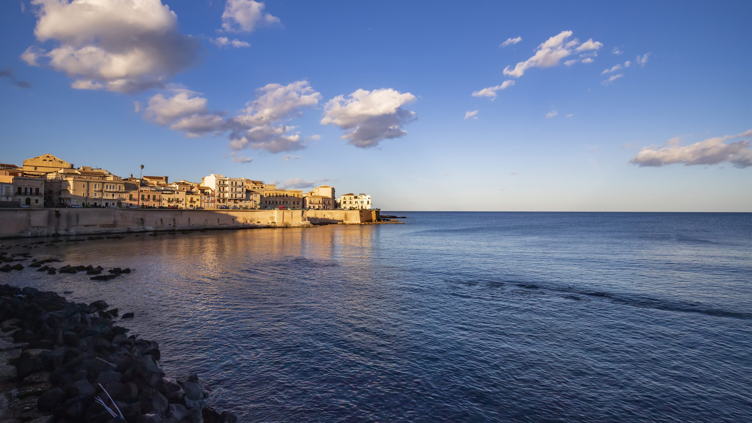 Syracuse Sicily. Day view on the beautiful seafront of Ortigia