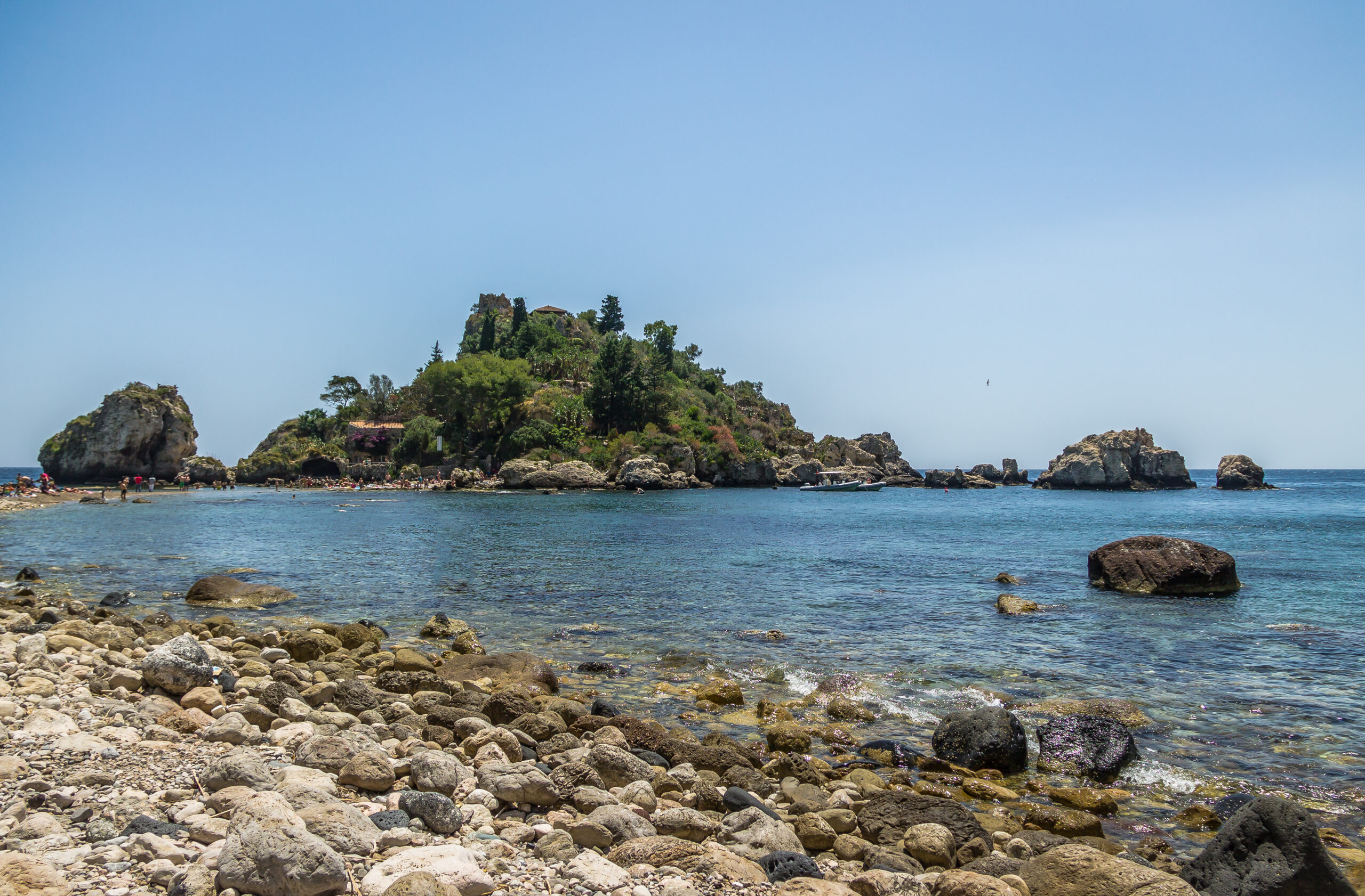 View of Isola Bella island and beach - Taormina, Sicily, Italy